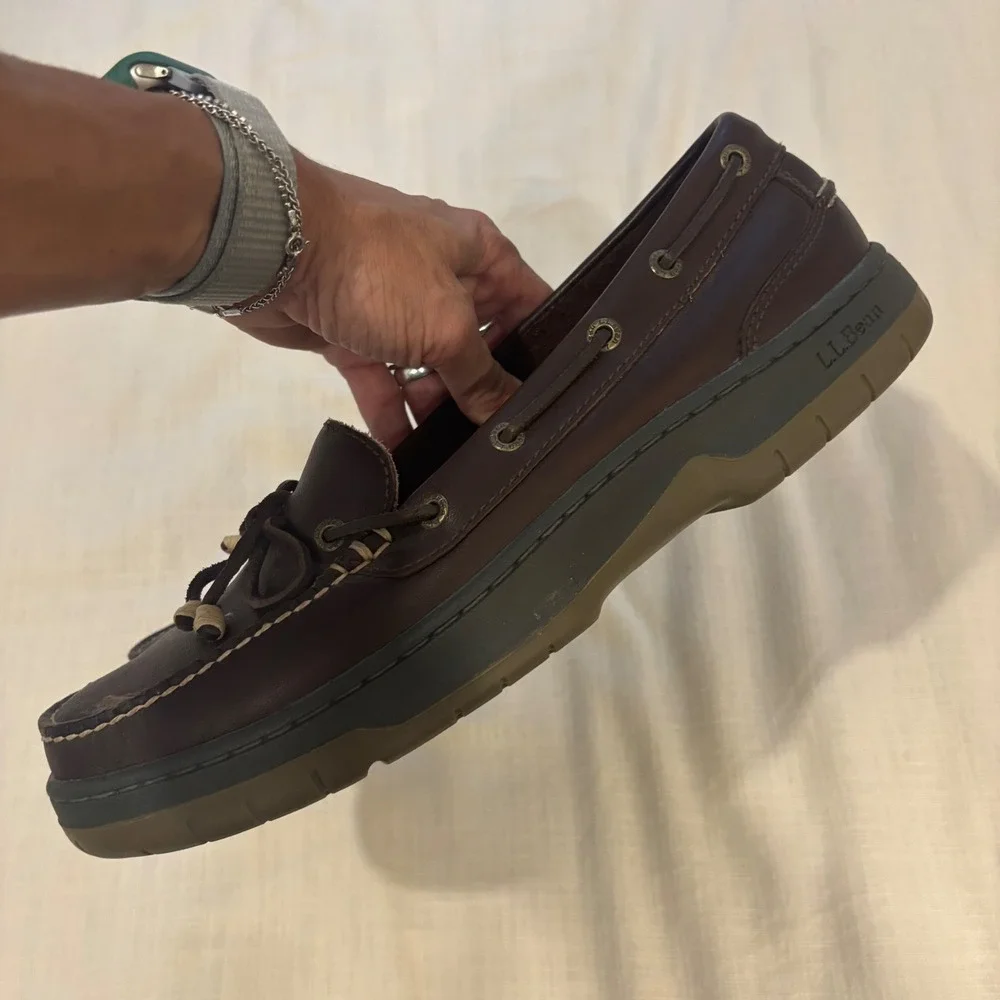 LL Bean Mens Leather Boat Shoes Brown Loafers 11 M